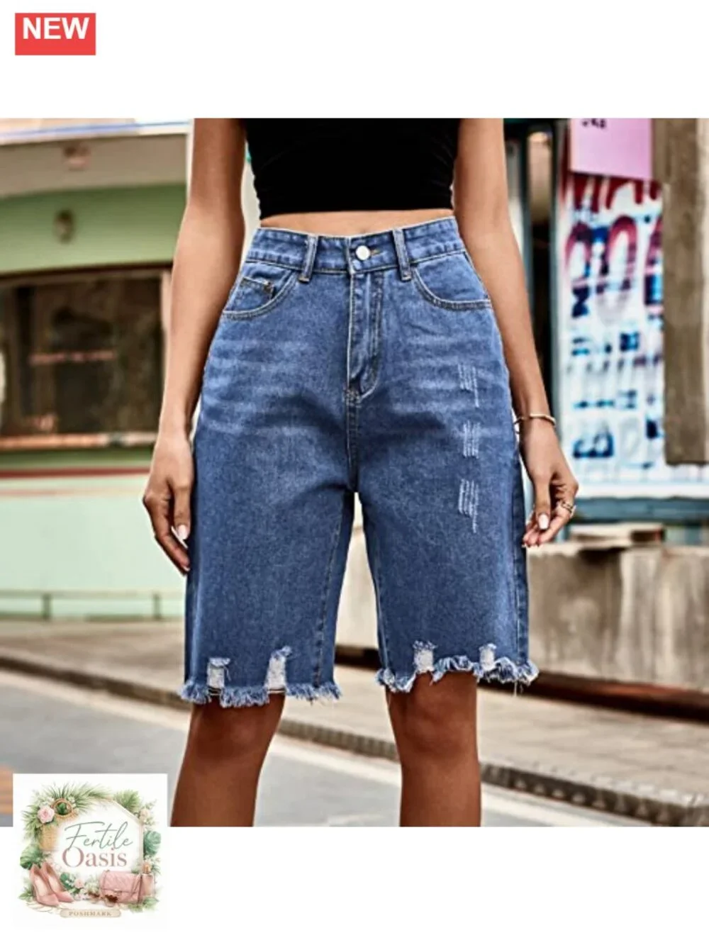 Women's High Waist Baggy Jean Shorts Casual Straight Leg Long Denim Shorts Y2K
